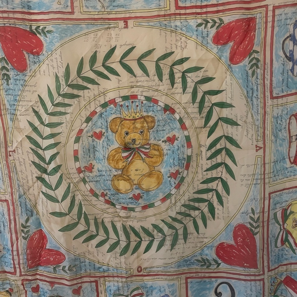 Rare Silk Moschino Silk Scarf Larioseta Italy Teddy Bear, Hearts, Dress Form